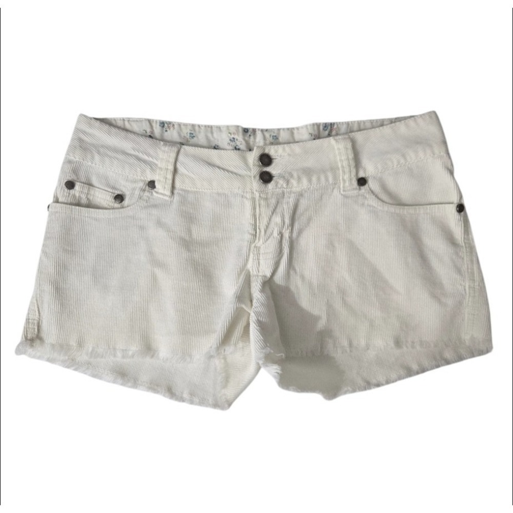 Hazel White Corduroy Cut Off Mini‎ Shorts Low Rise Boho Floral Trim Size S/M